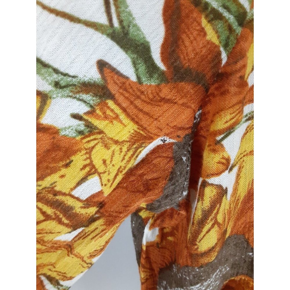 Umgee Cream & Orange Sunflower Floral Print Long Flare Sleeve Top Lace Neck L - Picture 8 of 8